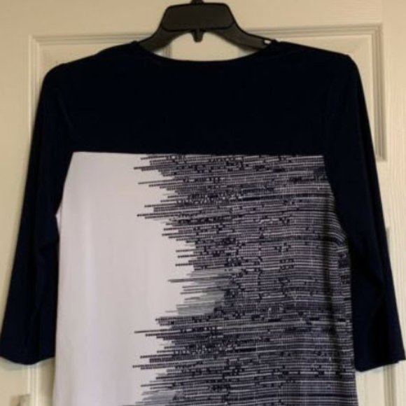 🎉HP🎉Allison Daley Women Blue & White Shirt SZ PM/M Scoop Neckline 3/4 Sleeve - Picture 2 of 11